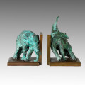 Animal Bronze Sculpture Elephant Right Bookrack Deco Brass Statue Tpal-143A (B)